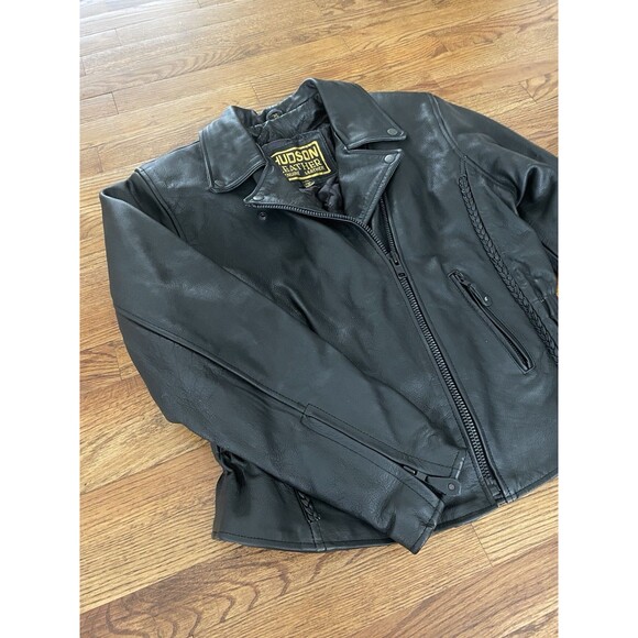 Vintage Hudson Leather Moto Edgy Motorcycle Biker Braid Cinch Lined Jacket - Picture 6 of 16